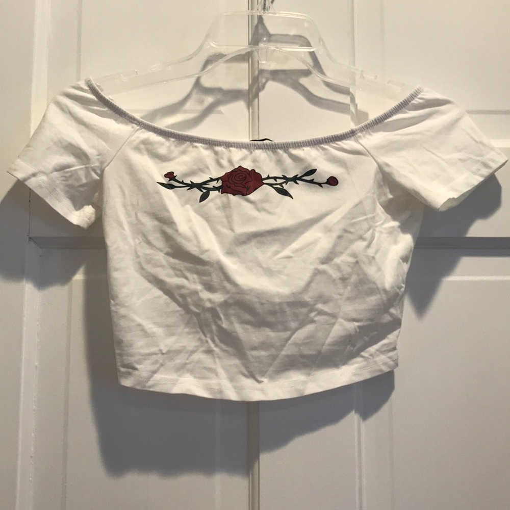 Off the Shoulder Rose Crop Top